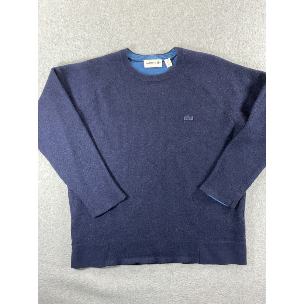 Lacoste Mens Wool Blend Crewneck Sweater Navy Blue Raglan 1344